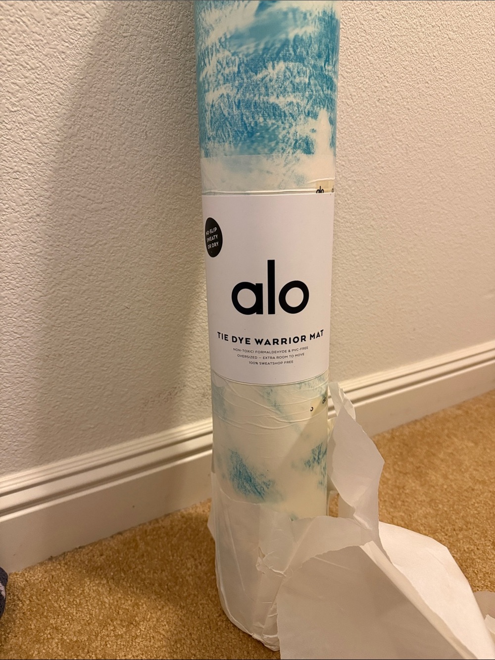 ALO Yoga Tie Dye Warrior Mat in Light Blue and White